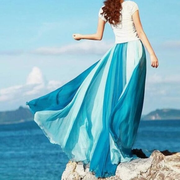 Dresses & Skirts - Chiffon Flowing Bohemian Pastel  Circle Pleated Skirt
